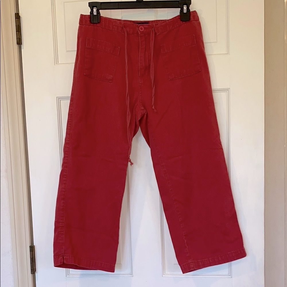 Size 5 Y2K Blue Asphalt Drawstring Cropped Straight Leg Pants Ankle Slit Junior